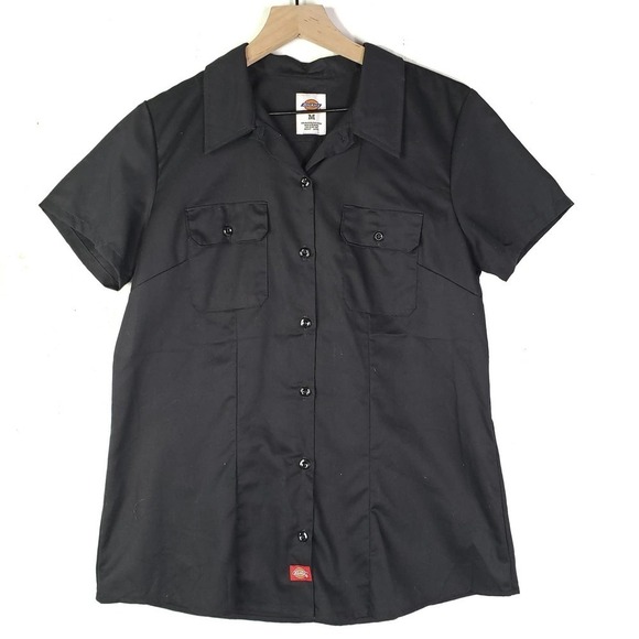 Dickies Work Shirt Women's M Black Short Sleeve Hops For Humanity Button Front - Picture 2 of 6